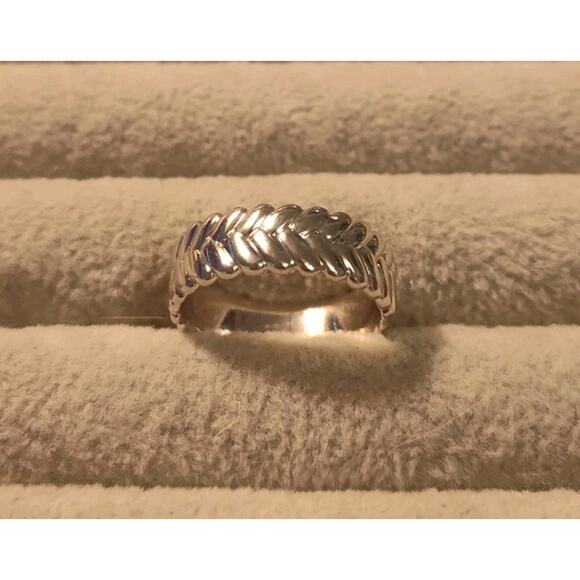 Vintage Braided Design Platinum Clad Sterling Silver 7mm Band Ring Size 9 Signed - Picture 1 of 4
